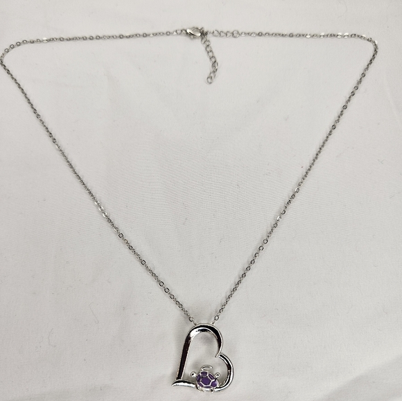 Silver Heart Necklace with Purple Turtle Accent NEW - Picture 3 of 4